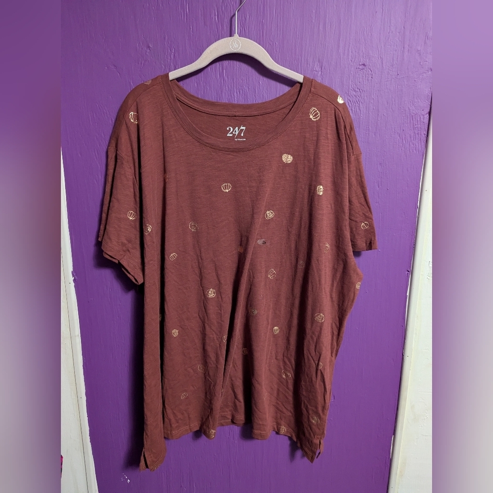 NWOT 24/7 By Maurices Copper Brown Gold Pumpkin Crewneck Tee 2X 18 20 - Picture 2 of 4